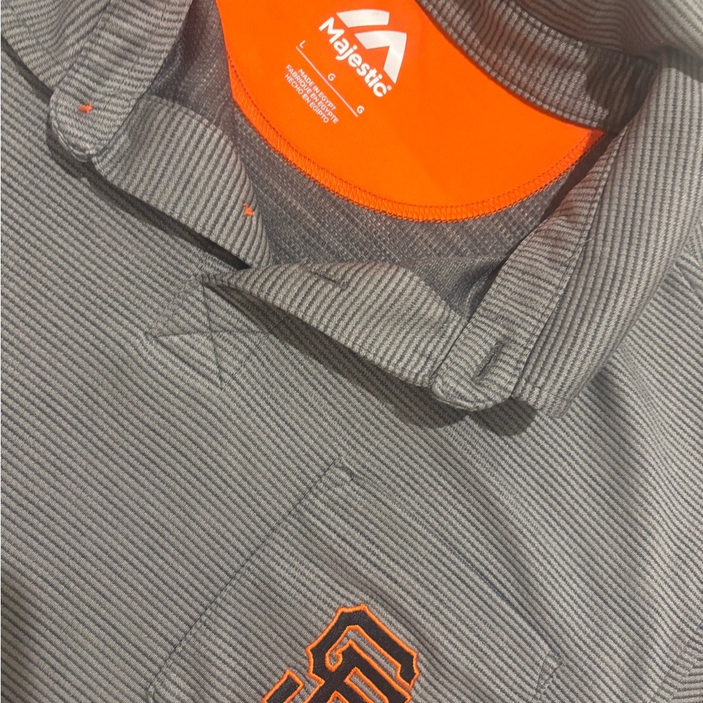 Majestic Gray SF Giants Polo Shirt with Subtle Stripes